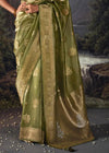 Mustard Green Woven Banarasi Organza Silk Saree