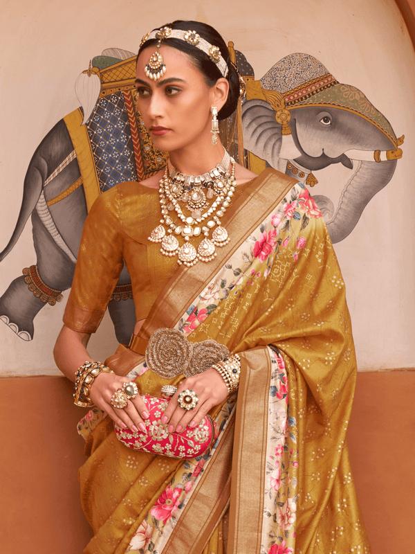 Mustard Yellow Banarasi Dola Silk Saree