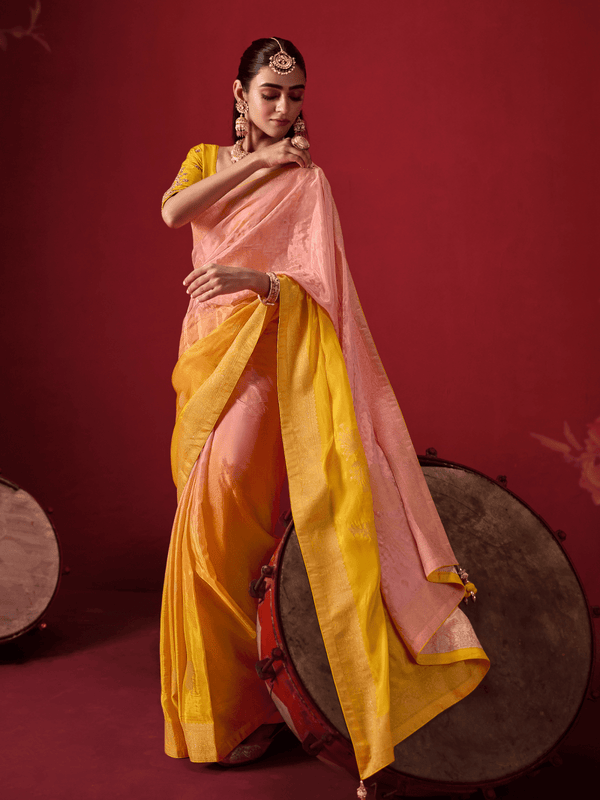 Mustard Yellow Banarasi Dola Silk Saree
