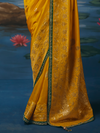 Mustard Yellow Banarasi Dola Silk Saree, border and drape