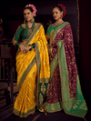 Mustard Yellow Banarasi Dola Silk Saree With Contrast Blouse