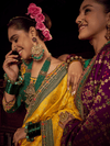 Mustard Yellow Banarasi Dola Silk Saree With Contrast Blouse
