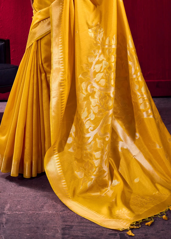 Mustard Yellow Banarasi Satin Silk Saree