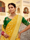 Mustard Yellow Banarasi Silk Saree With Contrast Blouse