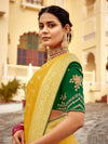 Mustard Yellow Banarasi Silk Saree With Contrast Blouse