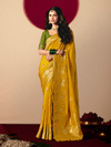 Mustard Yellow Banarasi Silk Saree With Contrast Blouse