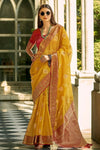 Mustard Yellow Banarasi Tissue Silk Saree