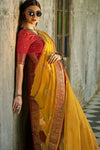 Mustard Yellow Banarasi Tissue Silk Saree