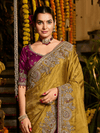 Mustard Yellow Banarasi Tissue Silk Saree With Contrast Blouse