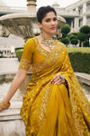 Mustard Yellow Banarasi Tissue Silk Saree With Embroidery