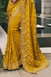 Mustard Yellow Banarasi Tissue Silk Saree With Embroidery