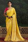 Mustard Yellow Designer Banarasi Dola Silk Saree With Golden Zari Work