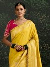 Mustard Yellow Designer Banarasi Dola Silk Saree With Golden Zari Work