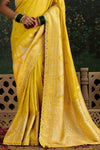 Mustard Yellow Designer Banarasi Dola Silk Saree With Golden Zari Work