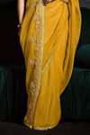 Mustard Yellow Designer Organza Saree with Embroidery Border