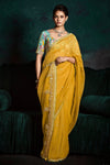 Mustard Yellow Designer Organza Saree with Embroidery Border