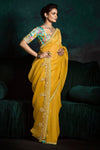 Mustard Yellow Designer Organza Saree with Embroidery Border