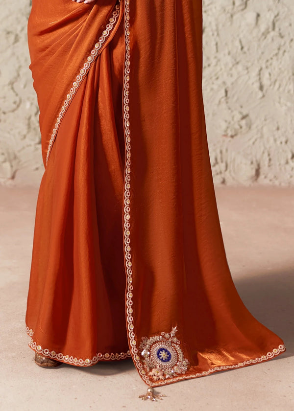 Mustard Yellow Designer Organza Saree with Teal Contrast Blouse