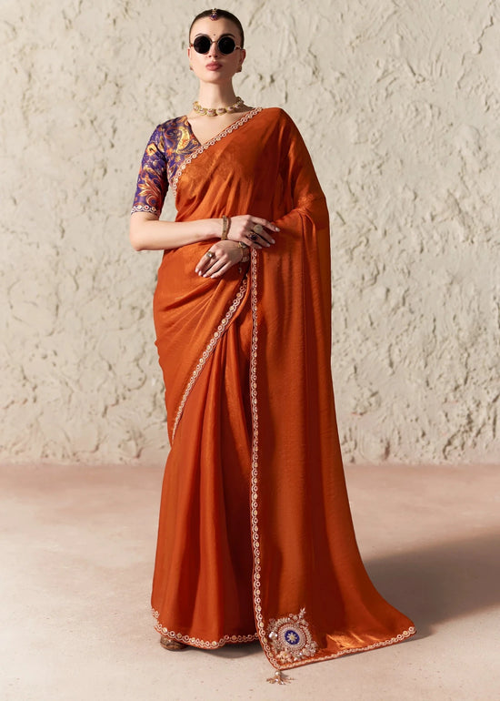 Mustard Yellow Designer Organza Saree with Teal Contrast Blouse