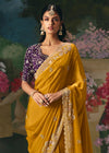 Mustard Yellow Designer Silk Saree with Zari Embroidery Work