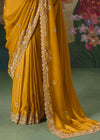 Mustard Yellow Designer Silk Saree with Zari Embroidery Work