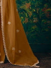 Mustard Yellow Embroidered Designer Tissue Silk Saree, pallu detail