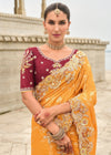 Mustard Yellow Embroidery Designer Silk Saree