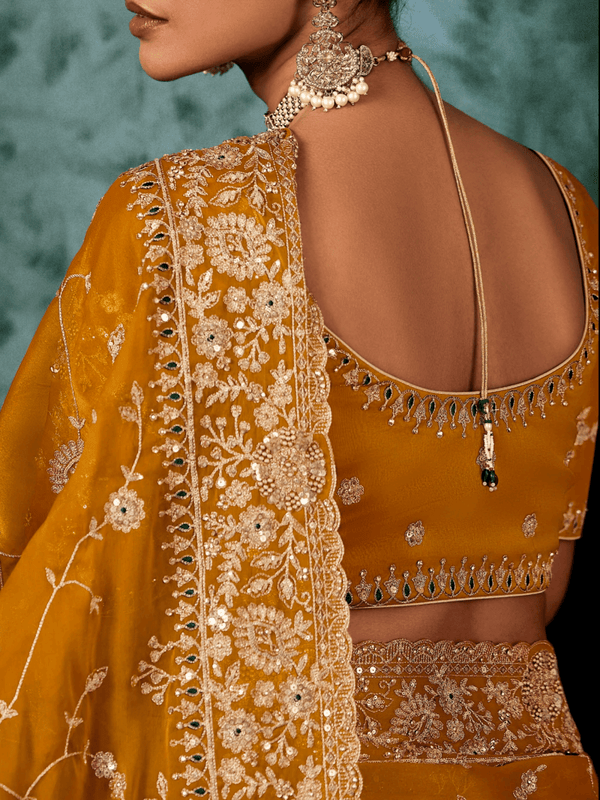 Mustard Yellow Satin Silk Saree