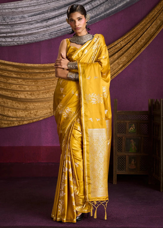 Mustard Yellow Satin Silk Saree