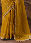 Mustard Yellow Soft Silk Saree with Purple Contrast Blouse