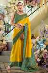 Mustard Yellow Woven Banarasi Soft Silk Saree