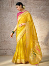 Mustard Yellow Zari Woven Banarasi Silk Saree With Contrast Blouse