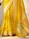 Mustard Yellow Zari Woven Banarasi Silk Saree With Contrast Blouse