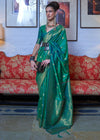 Myrtle Green Dual Tone Zari Woven Handloom Banarasi Silk Saree