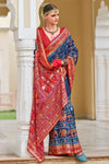 Navy Blue and Red Patola Printed Silk Saree