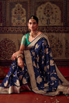 Navy Blue Banarasi Dola Silk Designer Saree