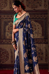 Navy Blue Banarasi Dola Silk Designer Saree