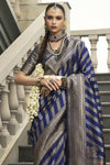 Navy Blue Banarasi Silk Saree with Antique Gold Zari Work