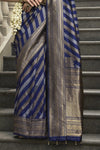 Navy Blue Banarasi Silk Saree with Antique Gold Zari Work