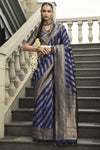 Navy Blue Banarasi Silk Saree with Antique Gold Zari Work