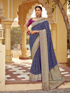 Navy Blue Banarasi Silk Saree With Contrast Blouse