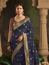 Navy Blue Banarasi Silk Saree With Gold Zari Work