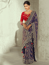 Navy Blue Bandhani Banarasi Georgette Saree With Contrast Blouse