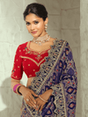 Navy Blue Bandhani Banarasi Georgette Saree With Contrast Blouse