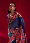 Navy Blue Kashmiri Pashmina Silk Saree