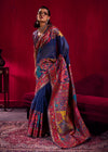 Navy Blue Kashmiri Pashmina Silk Saree