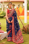 Navy Blue Printed Patola Silk Saree