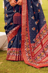 Navy Blue Printed Patola Silk Saree