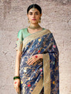 Navy Blue Zari Woven Banarasi Silk Saree