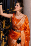 Neon Orange Handloom Satin Silk Saree